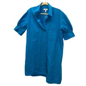 cos bright turquoise blue crips cotton womens balloon sleeve shirt dress 4